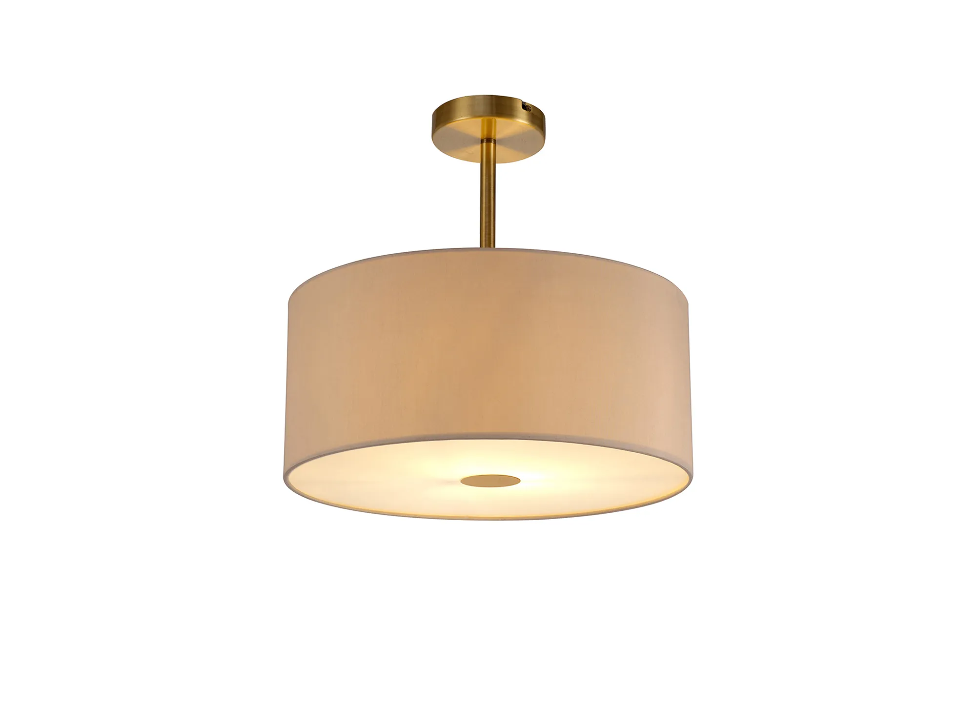 DK0176  Baymont 40cm Semi Flush 1 Light Antique Brass; Nude Beige/Moonlight; Frosted Diffuser